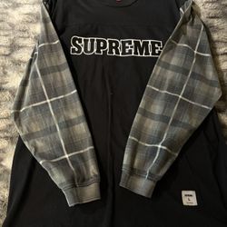 Supreme Plaid Sleeve L/S Tee Large Black