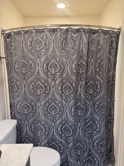 Gray Velvet Shower Curtain + Crystal Hooks