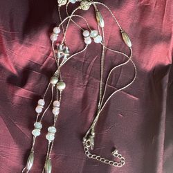 Vintage New York & Co long gold-tone necklace with beads