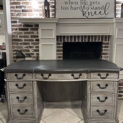 Beautiful Refinished Hooker Executive Desk with Key and bookcase in back