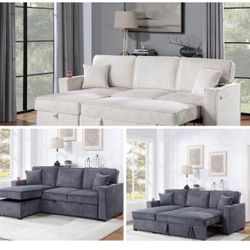 $380 . 2-P Convertible Sectional  Sleeper Sofa W/ Cupholder Sofa Storage & USB Ports  89”x 59”X36”H