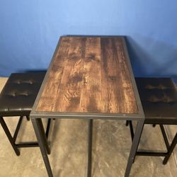 Nathan James Nelson Industrial Counter Height Dining Table for 2 Small Spaces Modern Kitchen or Pub with Black Metal Legs, Nutmeg