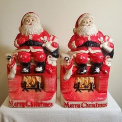2 RARE Vintage EUC Blow Mold Santa Sitting Mantel Dapol Industries 17” NO CORDS