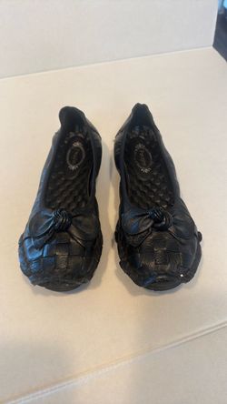 Perugino Black Leather Woven Ballet Flats