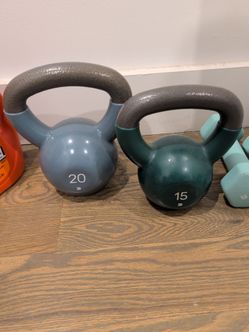 Kettle bells: 20 and 15 lbs