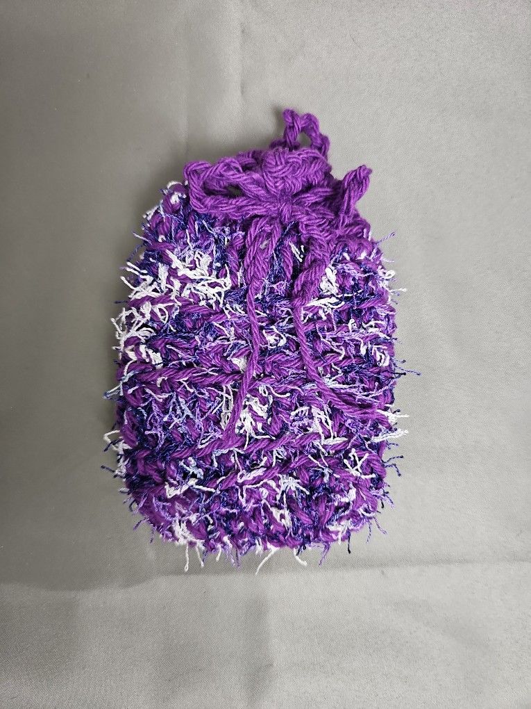 Soap Bag Scrubbie Purple Cotton Polyester Yarn New