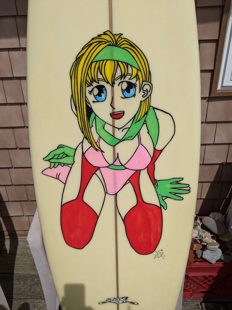2SI Custom Signed Surfboard With Anime Girl Graphic 5'-11"