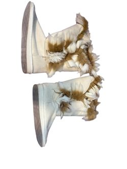 Women’s Faux Fur Trim Winter Boots – Size 10 – Cream / Tan – Cozy Lined – Boho Style