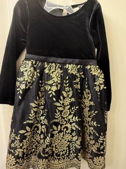 Girls Black Velvet Gold Glitter Holiday Dress