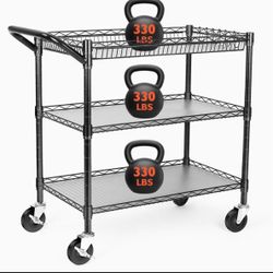 bolduck Heavy Duty Utility Cart on Wheels,990Lbs Capacity 3 Tier Rolling Carts with Wheels,Kitchen Cart on Wheels with Storage,Commercial Grade Metal 