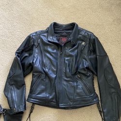Women Size Large Heavy Motorcycle Jacket With Removable Liner, Chaps and Gloves