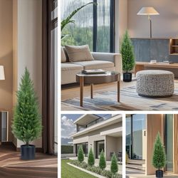 Set of Two Artificial Topiary Tree, Brand New Topiary Tree Artificial. Outdoor / indoor Topiary Cedar Tree, Artificial Decorating Tree