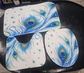 3 pcs peacock toilet cover, toilet rug and shower rug