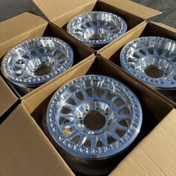 New 8x6.5 Forged KMC IMPACT 17” Beadlock Wheels Rims Raw Machined Beadlocks Off-Road Ram Chevy GMC