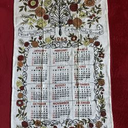 VINTAGE - NEW - PURE LINEN  CALENDAR 1965 KITCHEN TEA TOWEL  - 16" W x 28" H‼️ See MORE Collection Here ‼️ 