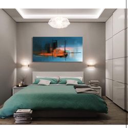 Muolunna BK3575 Canvas Prints Colorful Abstract Painting Wall Art Modern art on Blue Background Stretched and Framed Ready to hang for Living Room Bed