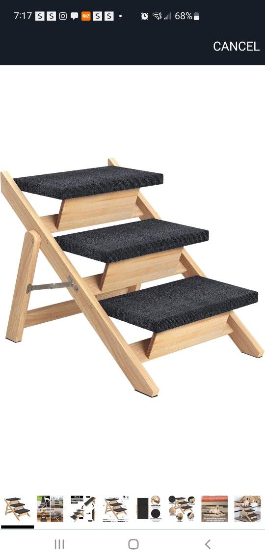 2-in-1 Foldable Dog Ramp/Dog Stairs - Portable Natural Solid Wood Pet Steps for Small/Large Dogs, Non Slip Cat Dog Safety Ladder for Bed, Couch, Car (