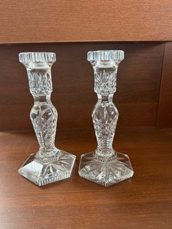 Vintage Waterford Crystal Hardwick 8.5" Candlestick Holders - Signed Seahorse