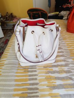 White Dooney & Bourke Monogrammed Embossed Drawstring Bag