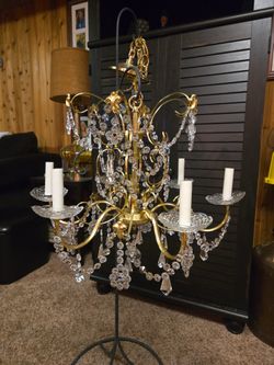 Antique 6 arm electric chandieler w/crystals