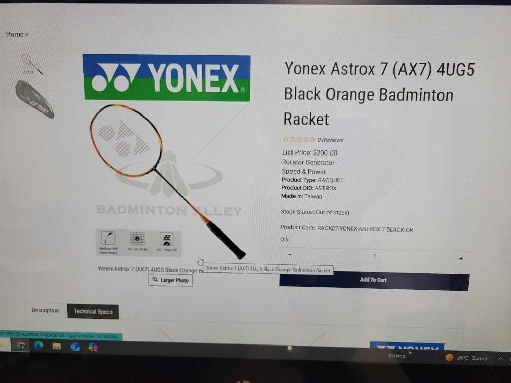 Badminton Racket Yonex Astronx7 (AX7) 4UG5 Black Orange
