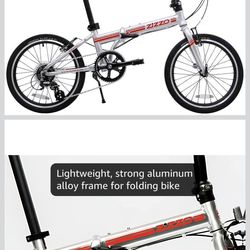 ZiZZO Liberte Plus 23 lb Lightweight Aluminum Alloy 20-Inch 8-Speed Folding Bicycle with Quick Release Wheels