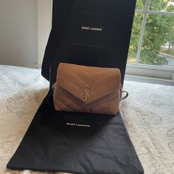 YSL Loulou Toy Suede Crossbody Bag Taupe