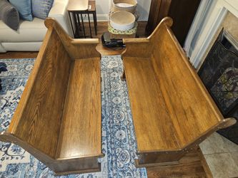 Pair of Vintage 4ft Solid Oak Church Pews / Entryway Benches