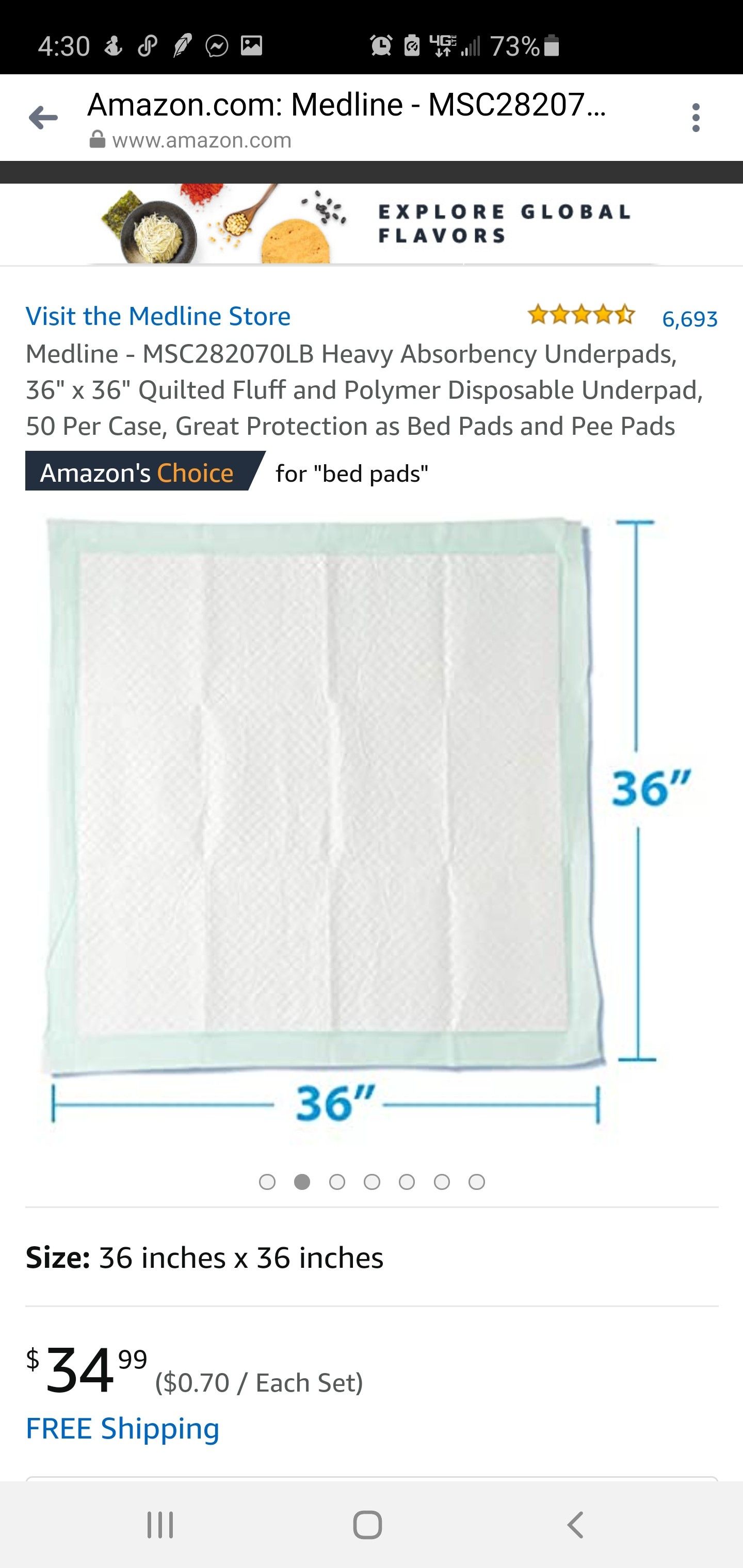 Pee pads Medline - MSC282070LB Heavy Absorbency Underpads, 36" x 36"