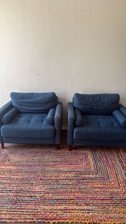 Pair of large blue accent chairs