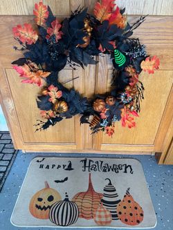 Halloween wreath & door mat