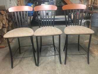 Breakfast bar chairs 3 metal with cloth seats and solid wood
