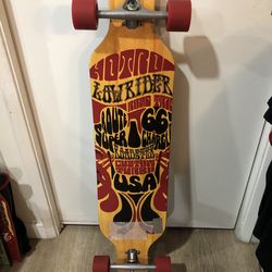"Hot Rod Lowrider" themed longboard skateboard