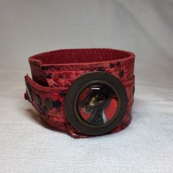 Artisan Fused Glass And Leather Bracelet Handmade By Christalida Leather