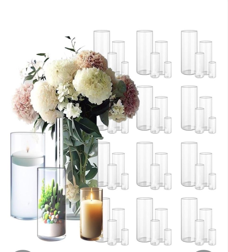 Set of 45 Pcs Glass Hurricane Candle Holders