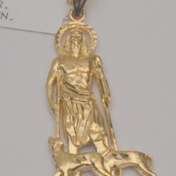 14K Yellow Gold Saint Lazarus Pendant Charm JN Religious New with Tags