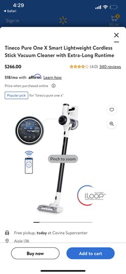 Tineco Pure One X Smart Lightweight Cordless Stick Vacuum Cleaner with Extra-Long Runtime