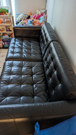 IKEA Grann/Bomstad Black Leather Sofa – Seats 4, Lightly Used