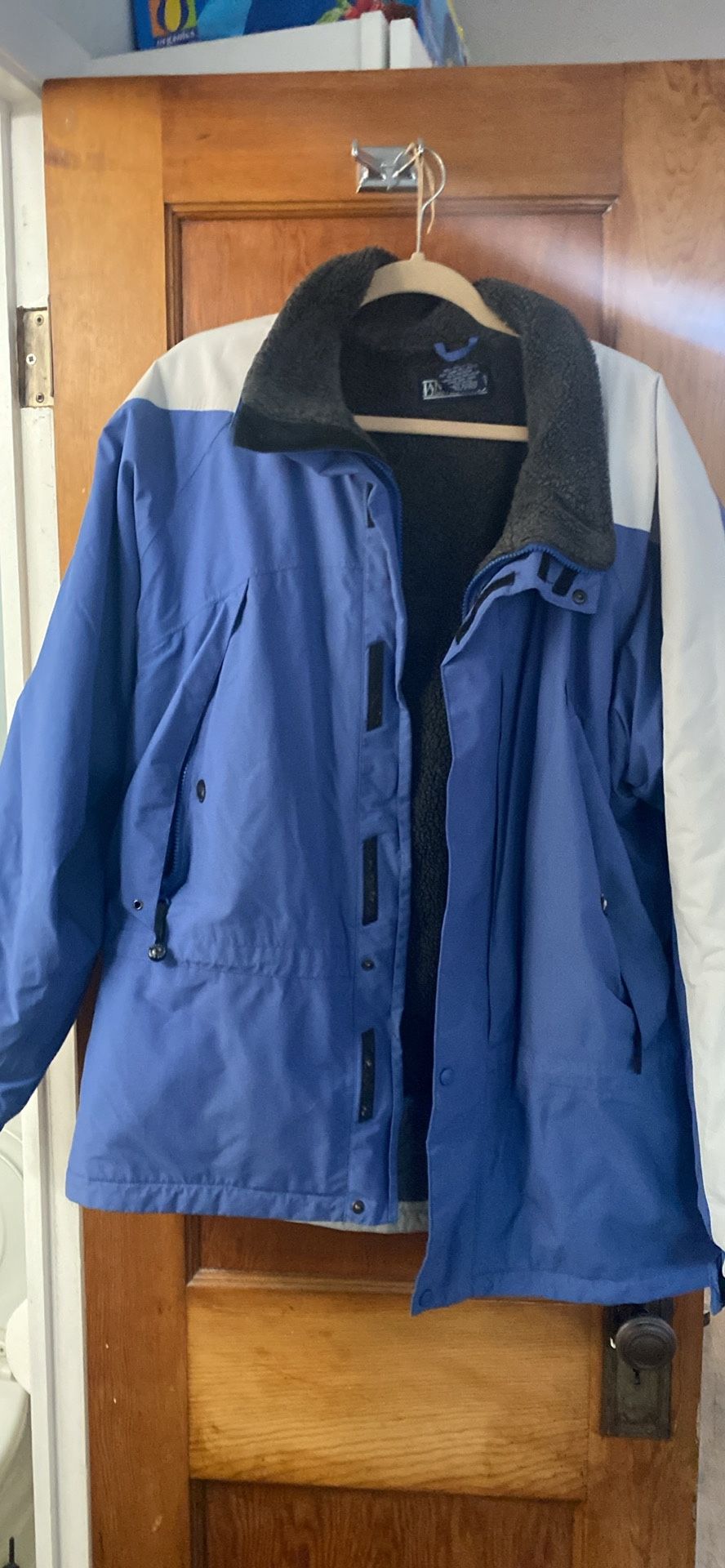 Lands End Raver Fleece lined Zip Up jacket XL Blue/Gray