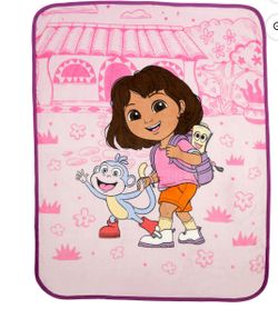 NEW Nickelodeon Dora Pink Purple Silky Soft Throw Blanket One Size