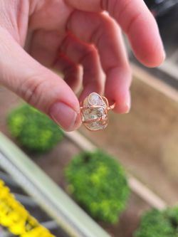 Copper Wire Wrapped Raw Crystal Ring