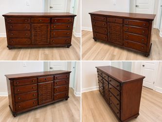 Large Cherry Wood Dresser with Woven Panel Door
