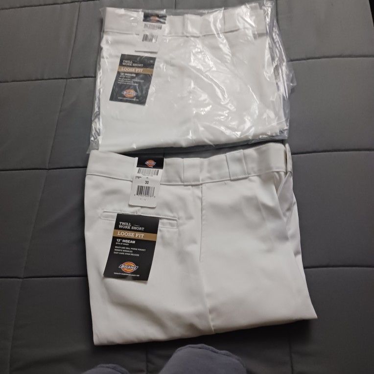 Two 30" Waist white painter's shorts.