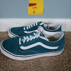 Vans, Old Skool color theory Deep Teal & White skate Shoes, Size 6 