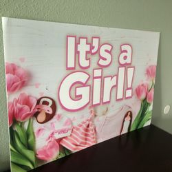 IT’S A GIRL!! Baby Announcement Sign Plastic Yard Sign Soft 3Ft X 2Ft With Metal Stakes + 2 Pink Balloons