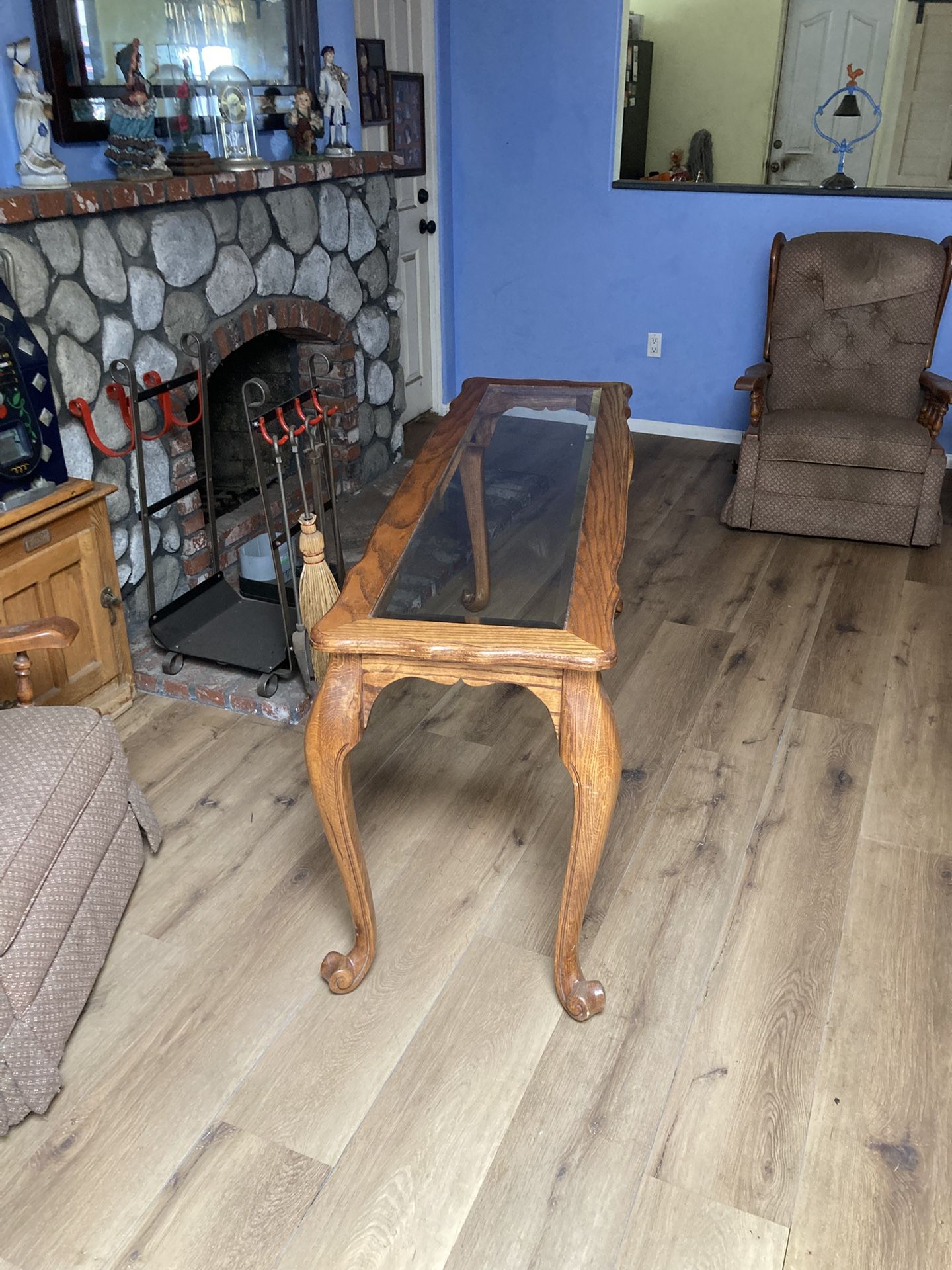 Wood Entry Table With Glass Top.
