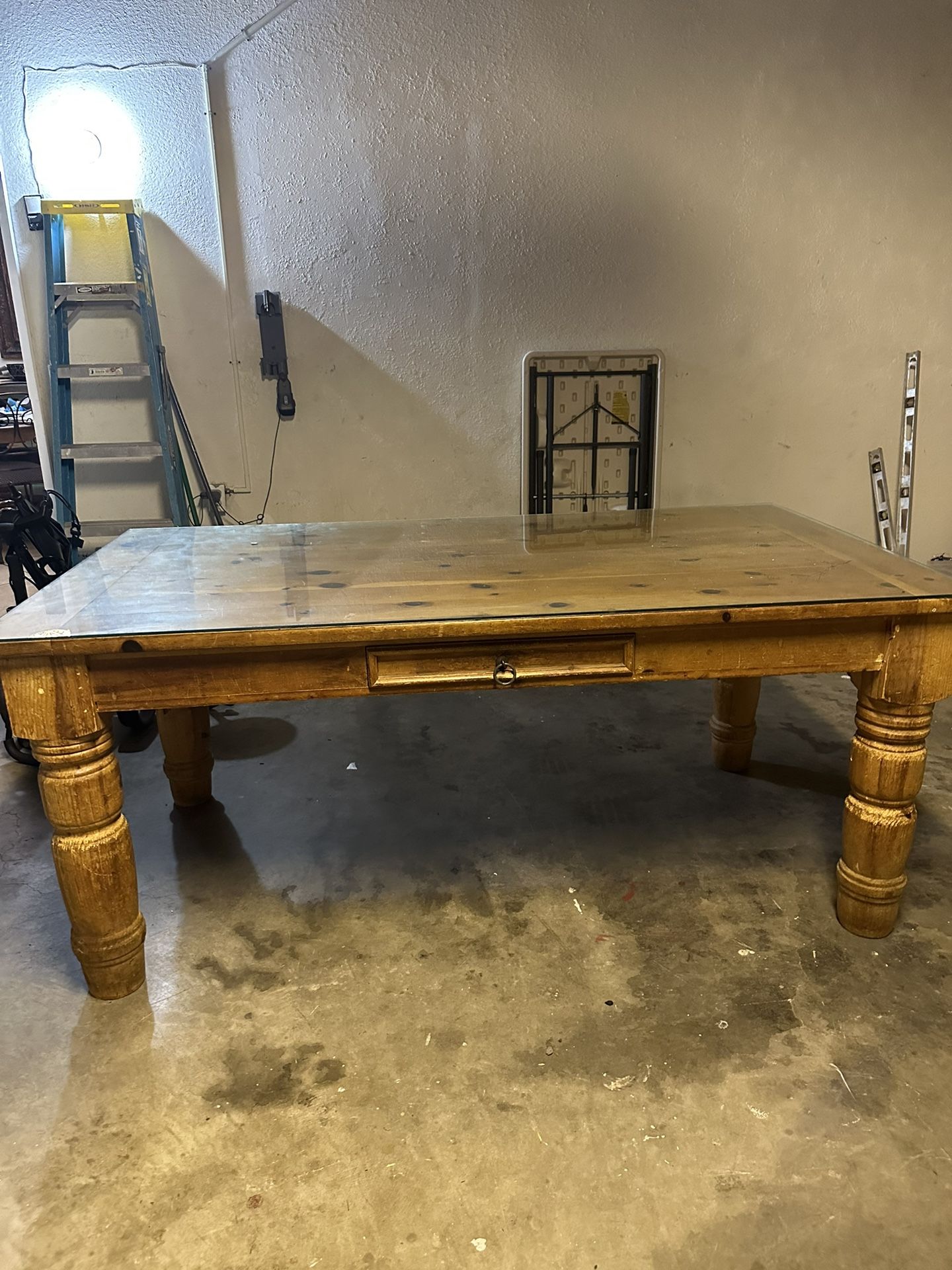 Rustic Wood Dining Table W/ Glass Top