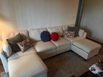 Beige Modular Sectional Sofa with Storage - 6 Seat