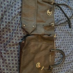 Black Michael Kors medium size purse with gray MK all over outside both and perfect condition prices for one
