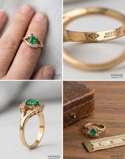 Vintage Emerald & Diamond Bypass Ring (GS) size 7